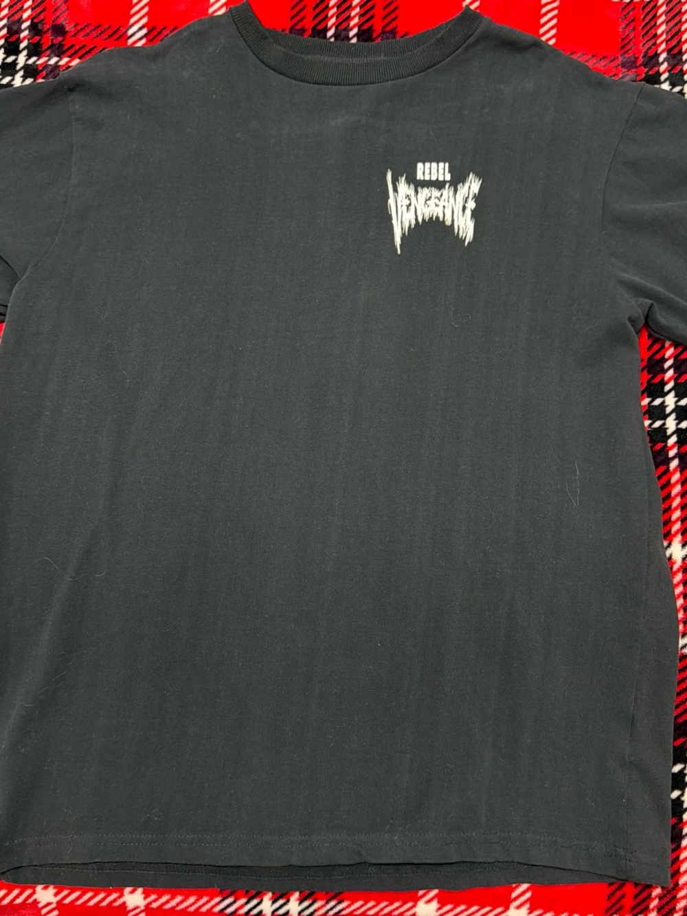 Rebellious One Black Tee with White 'Rebel Vengeance' Chest Logo